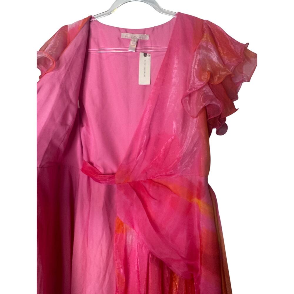 Hutch Anthropologie Watercolor Wrap Maxi Dress Pink Coral Yellow Small NWT - Picture 10 of 16